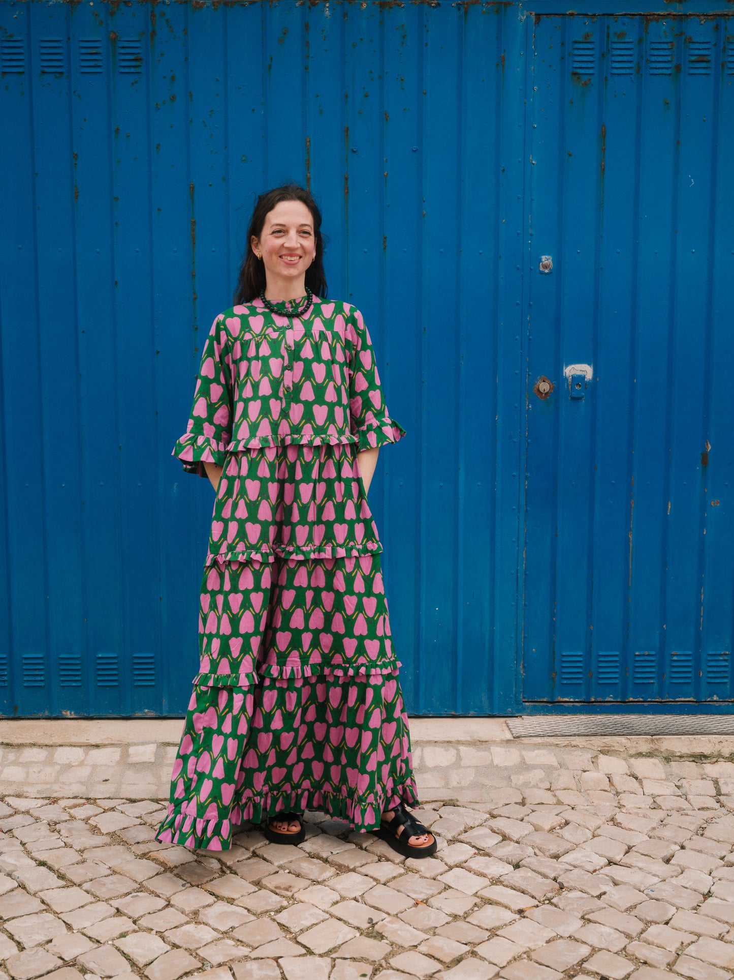 Frida Dress in 'Green Honey Heart'