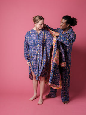 Unisex Quilted Housecoat in 'Navy Skydive' & 'Dawn Dancer'