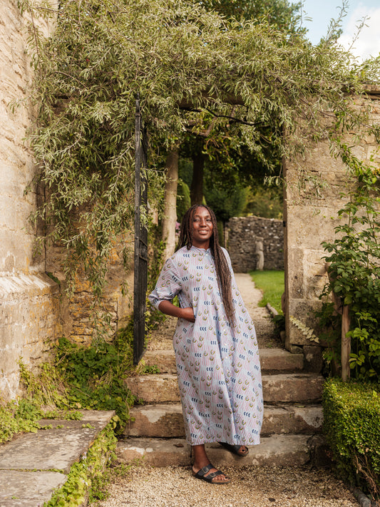 Beachy Gown in 'Swirly Pants on Blue'