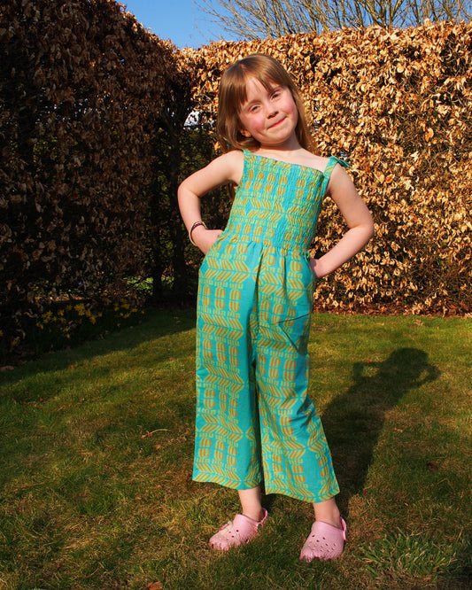 Kid's Jumpsuit in 'Turquoise Flamingo'