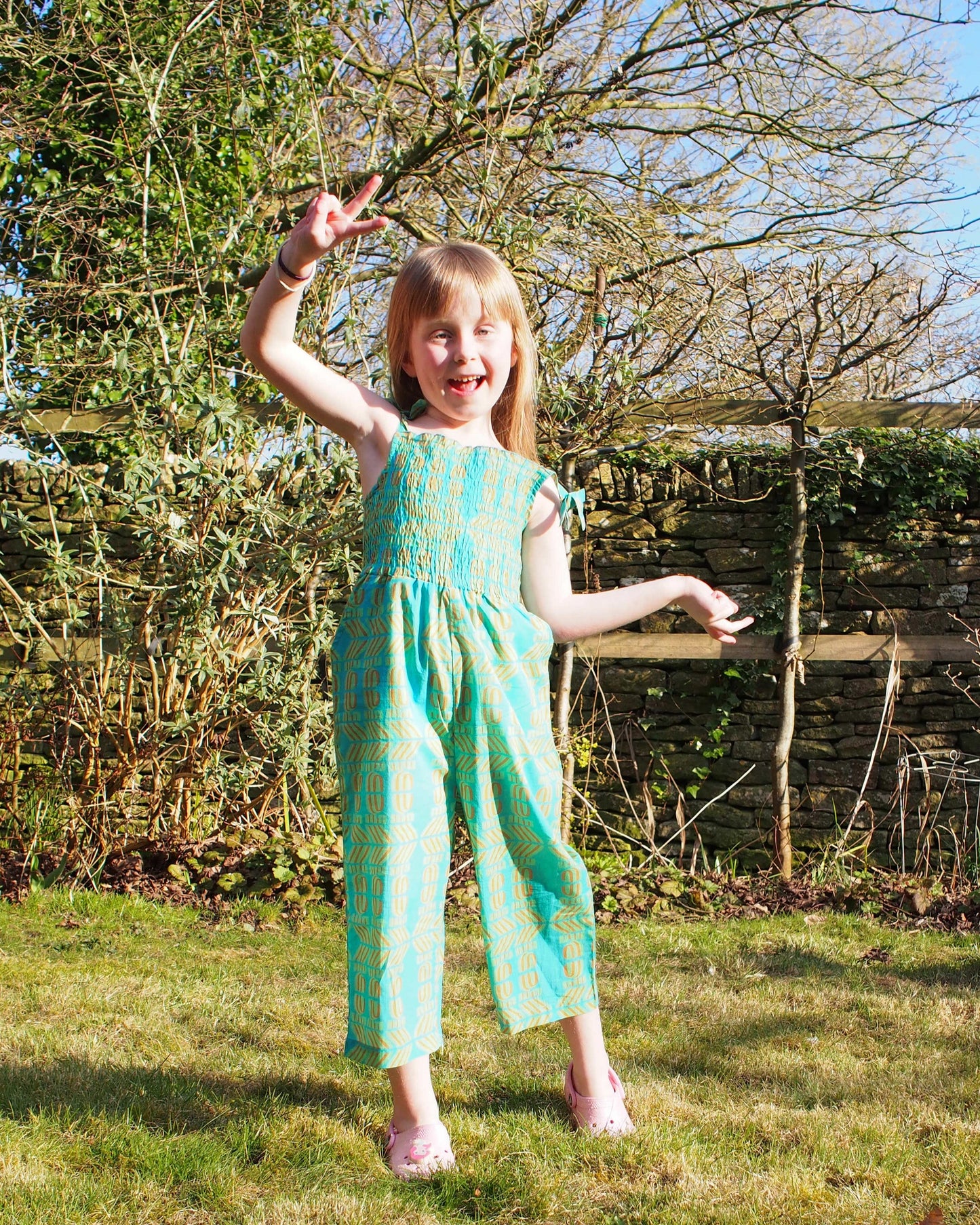 Kid's Jumpsuit in 'Turquoise Flamingo'