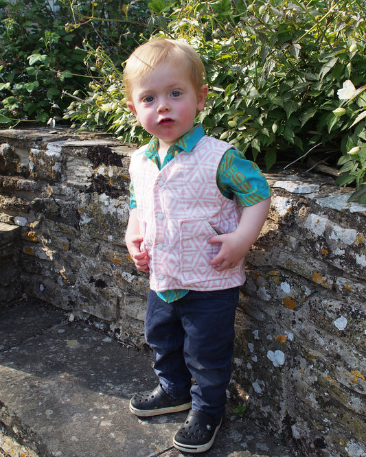 Kid's Quilted Waistcoat in 'Pink Honeycomb'