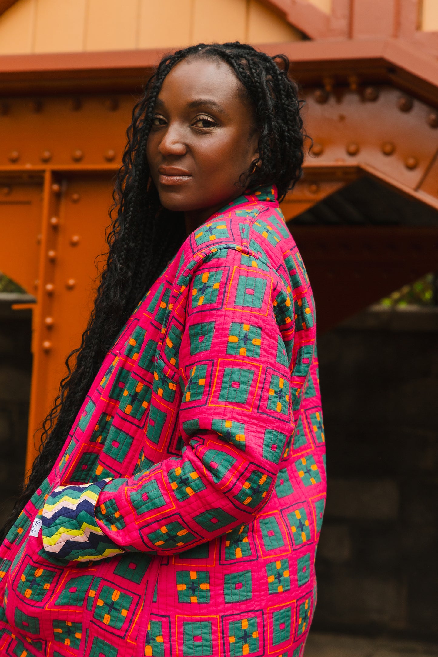 Quilted Housecoat in 'Distant Dream' & 'Splash of Orange'