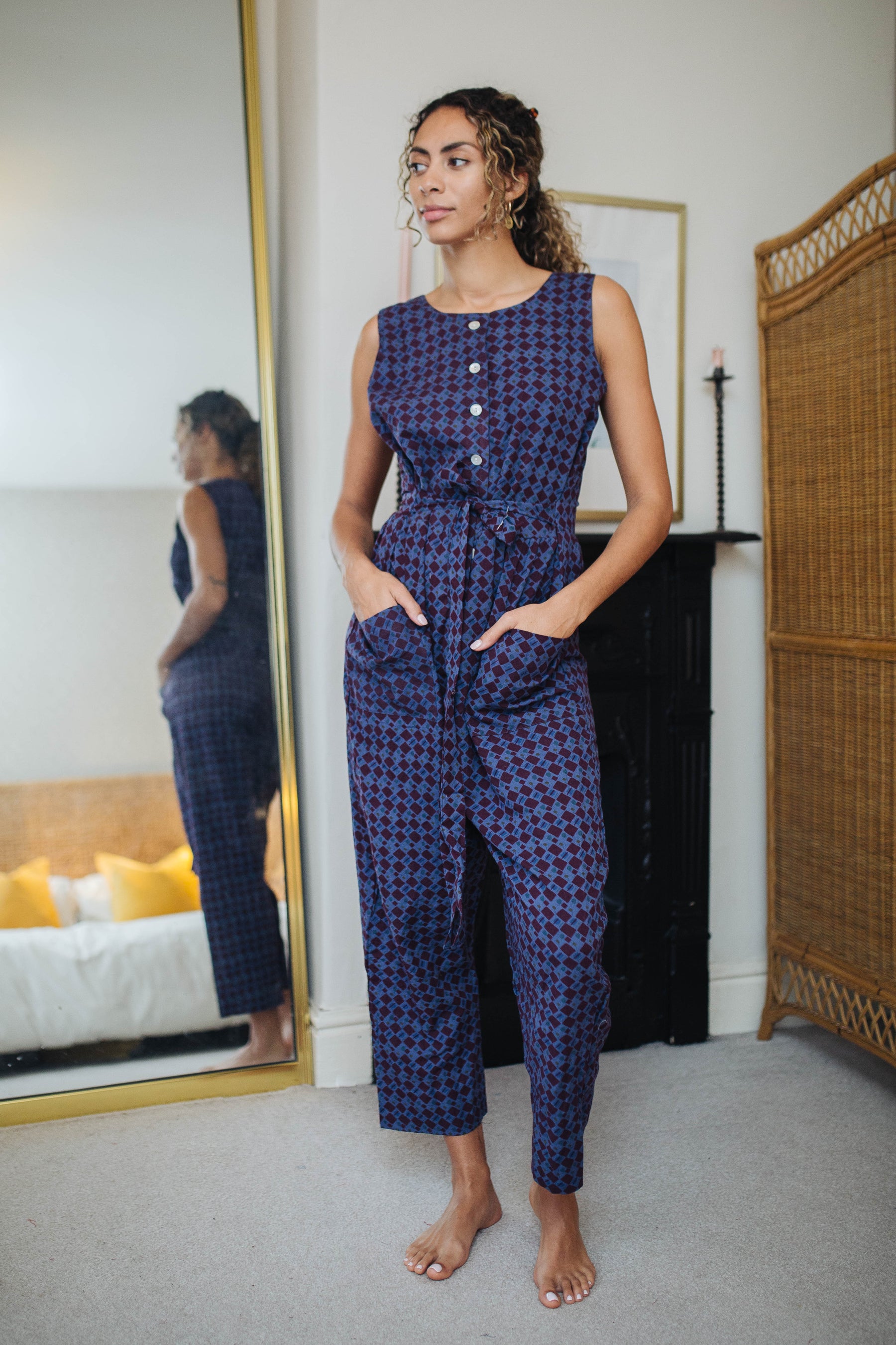 Andy Dungarees in 'Indigo Check'