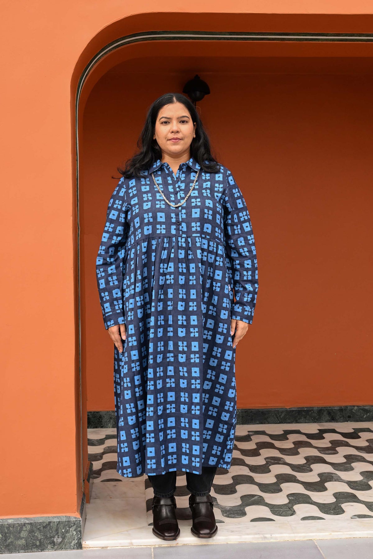 Jessie Dress in 'Indigo Chess Set'