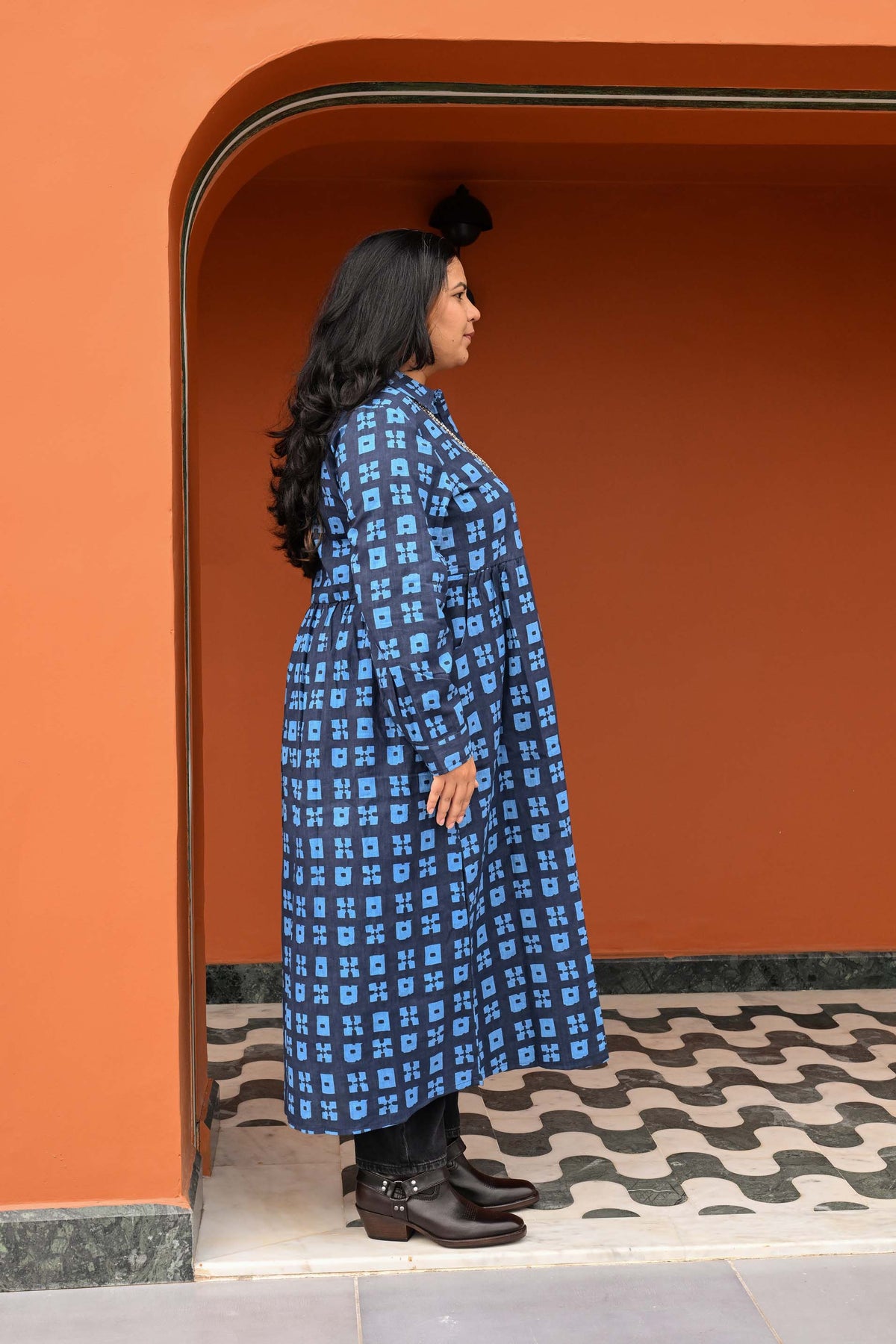 Jessie Dress in 'Indigo Chess Set'