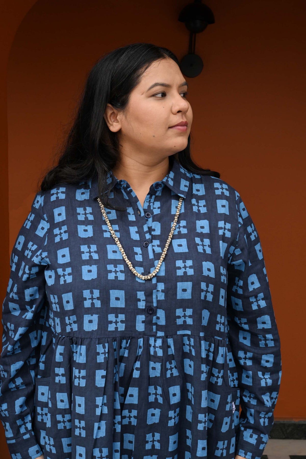 Jessie Dress in 'Indigo Chess Set'