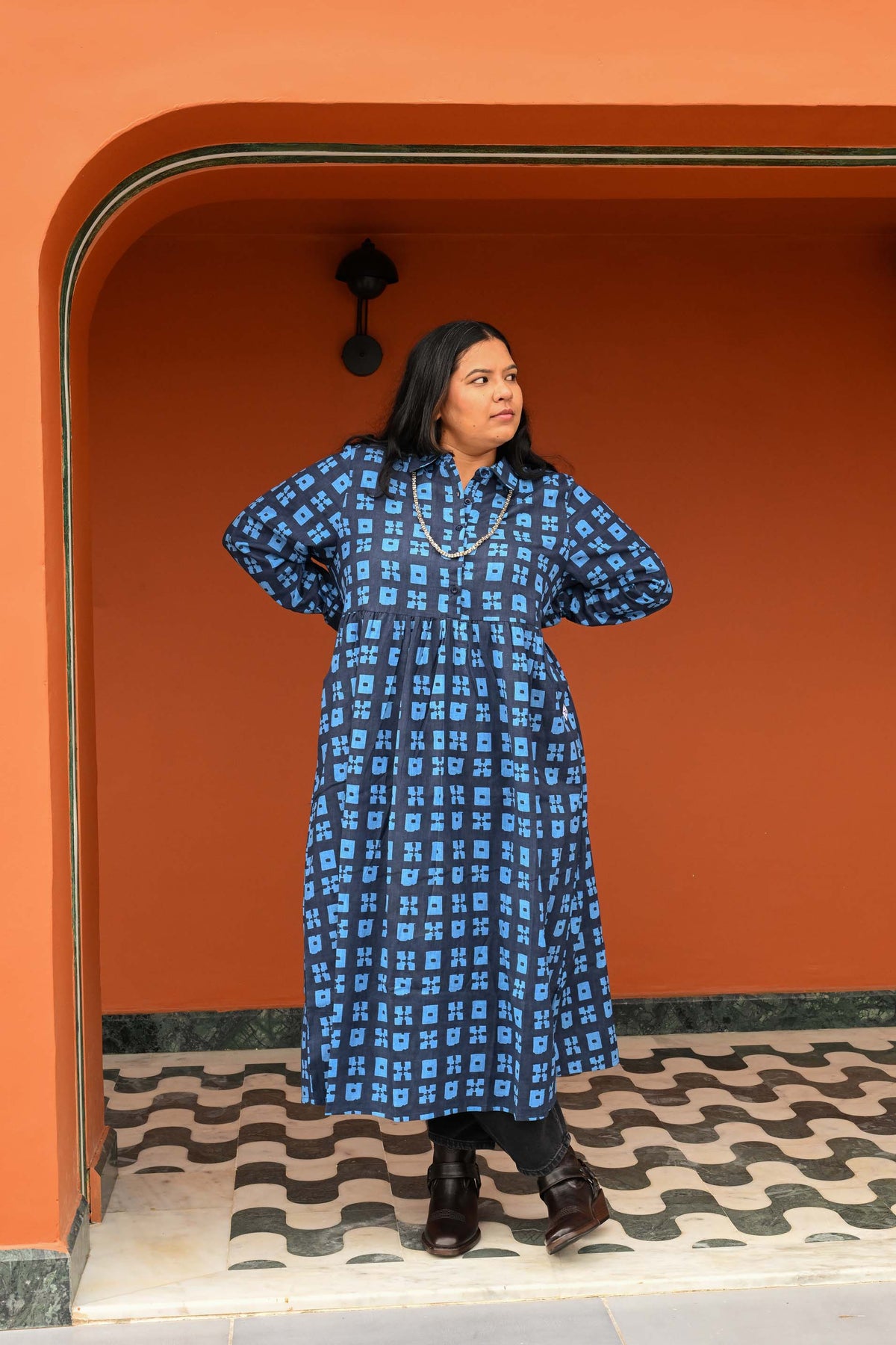 Jessie Dress in 'Indigo Chess Set'