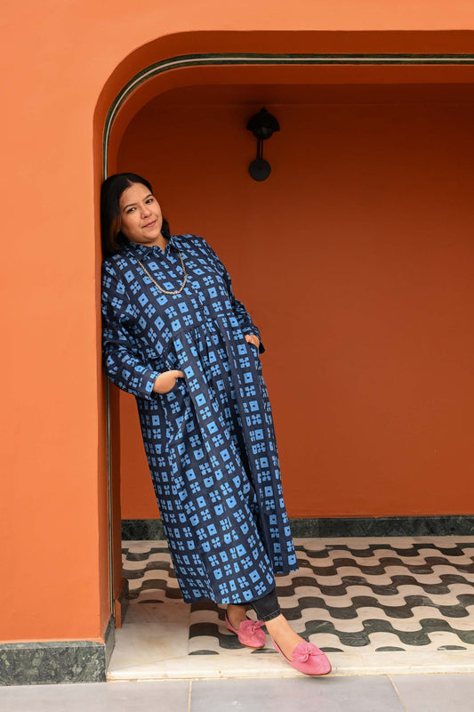 Jessie Dress in 'Indigo Chess Set'