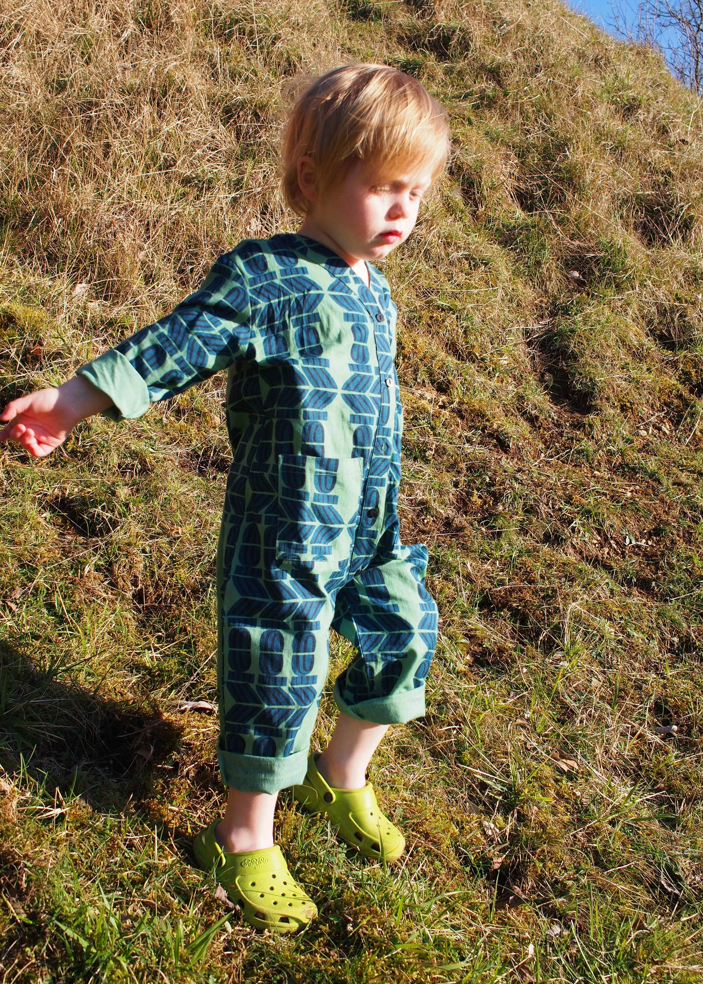 Kid's Playsuit in 'Green Flamingo Splits'