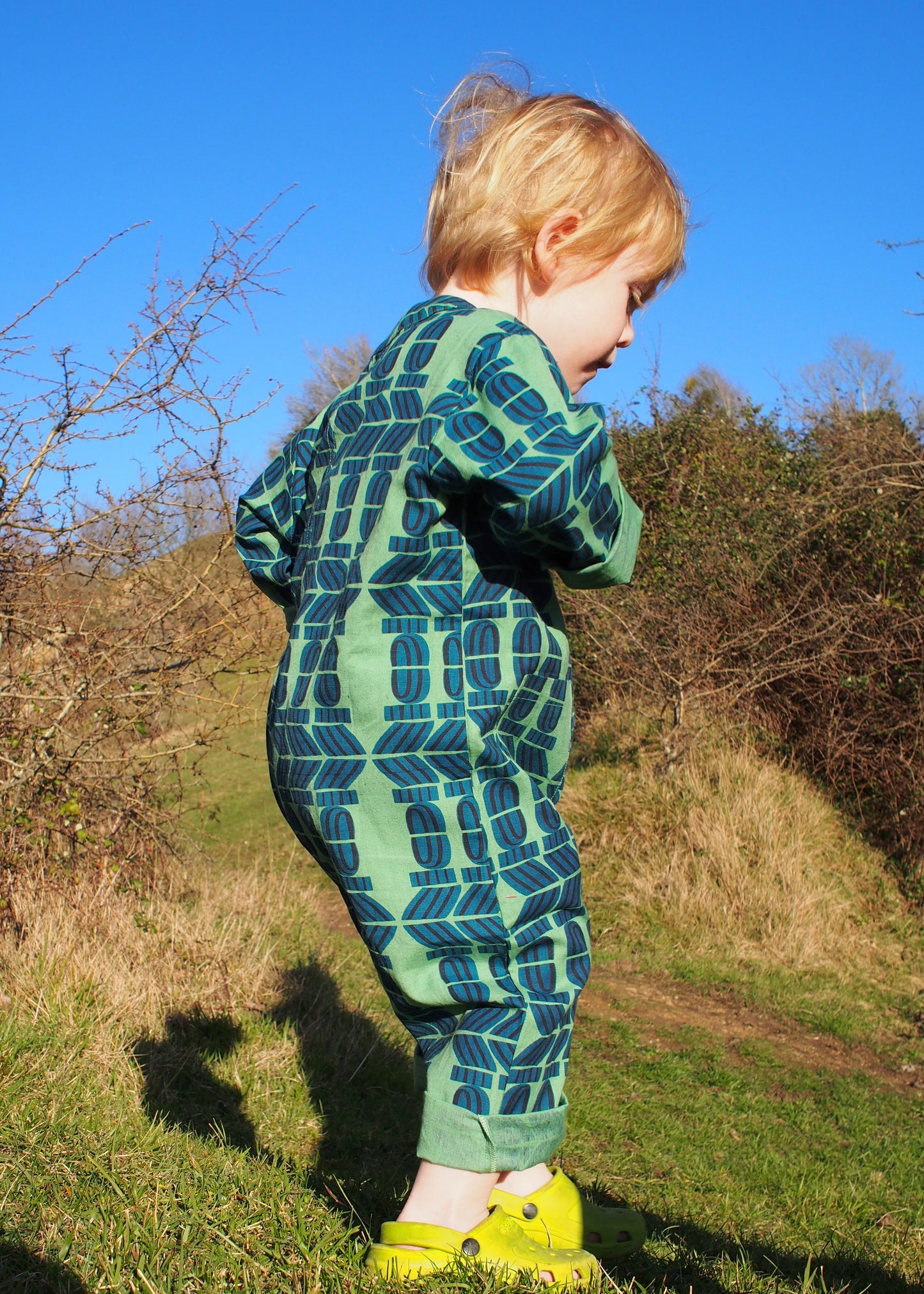 Kid's Playsuit in 'Green Flamingo Splits'
