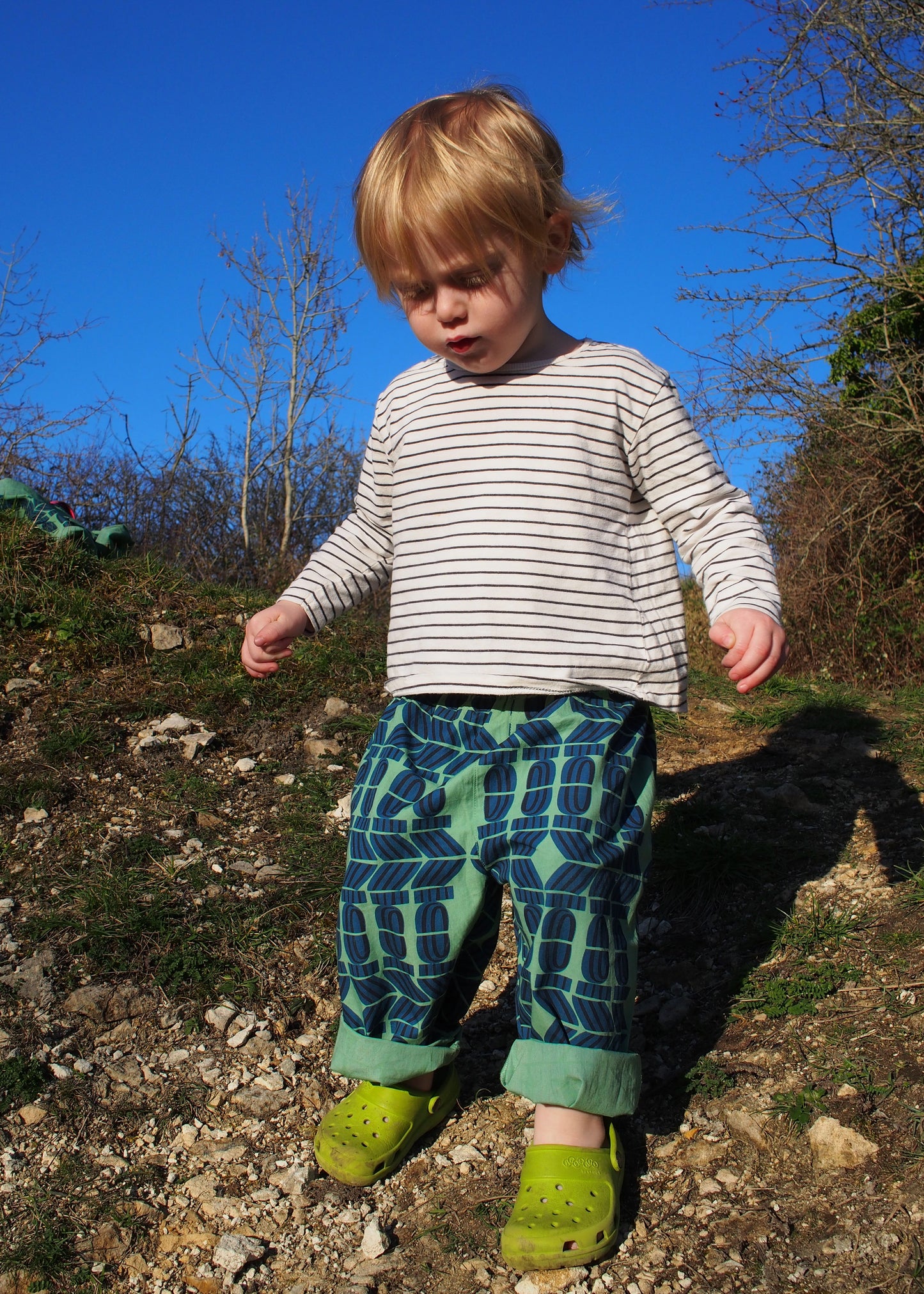 Kid's Trousers in 'Green Flamingo Splits'