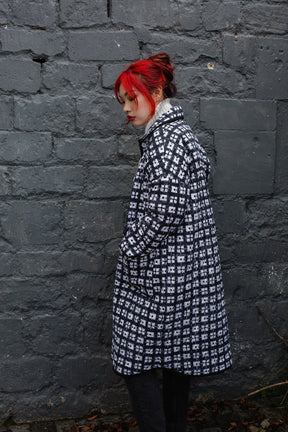 Long Quilted Overcoat in 'Chess Set'