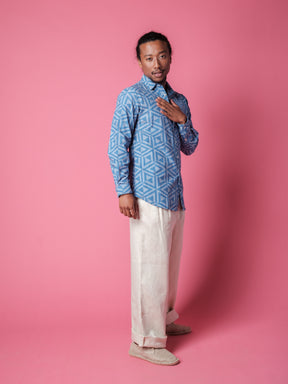 Men's Shirt in 'Sky Blue Honeycomb'