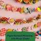 Colorful paper garland on a pink background with text for a workshop.
