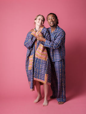 Unisex Quilted Housecoat in 'Navy Skydive' & 'Dawn Dancer'