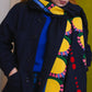 Wool Shawl in 'Navy Sunflower'