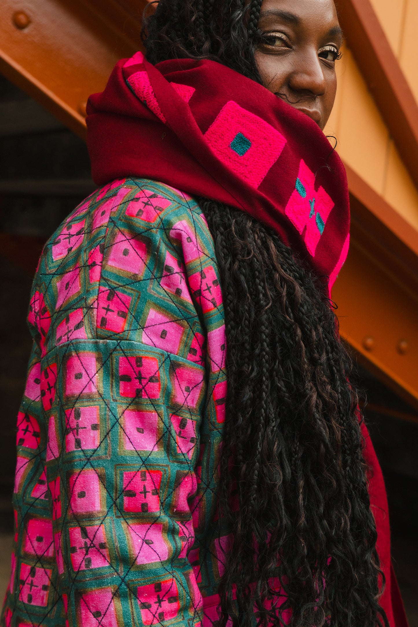 Wool Shawl in 'Burgundy Check'