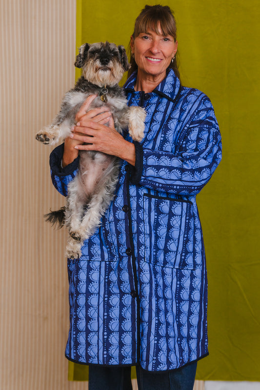 Quilted Overcoat in 'Blue Bead'