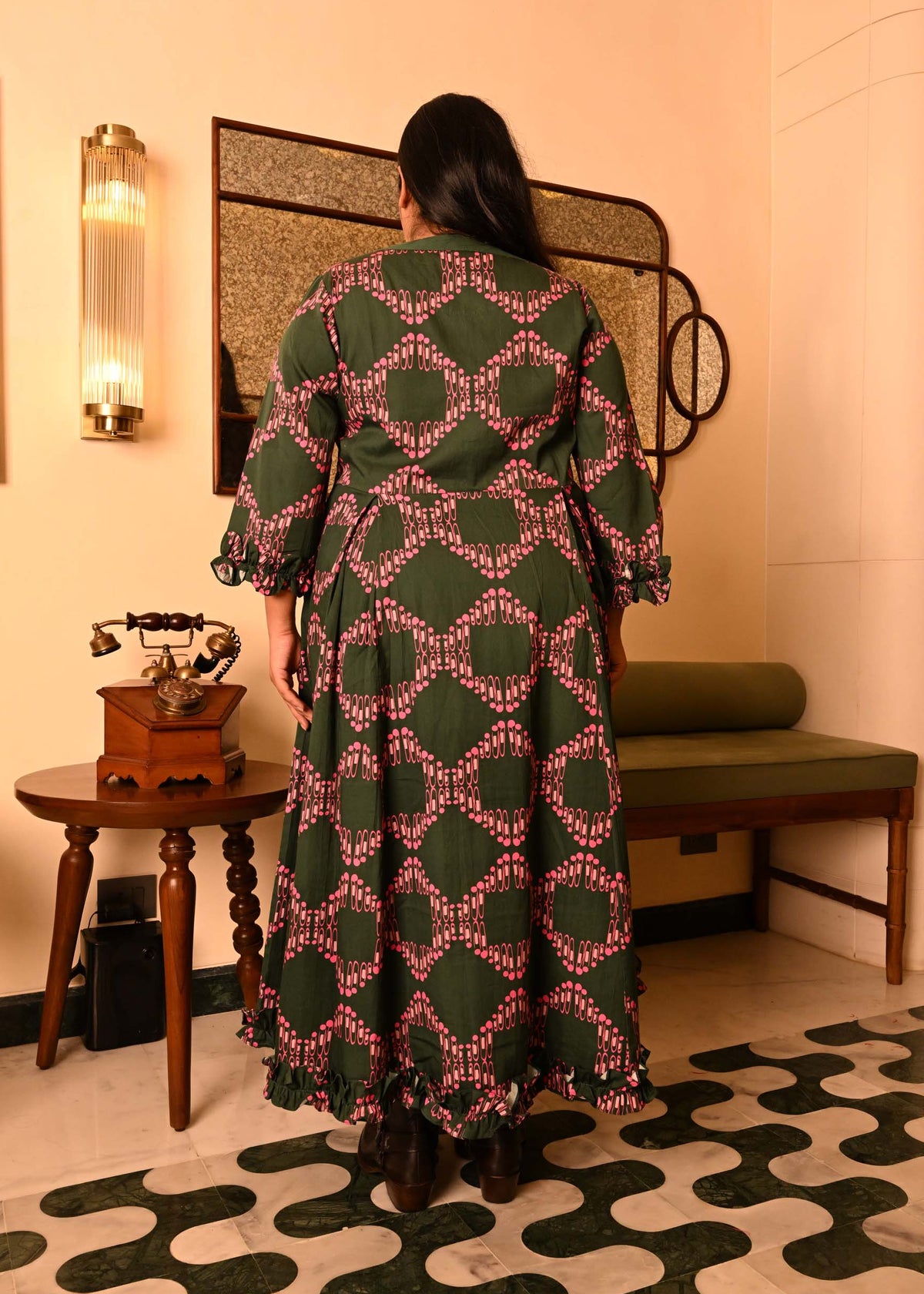 Party Lydia Dress in 'Dashing Diamond on Green'