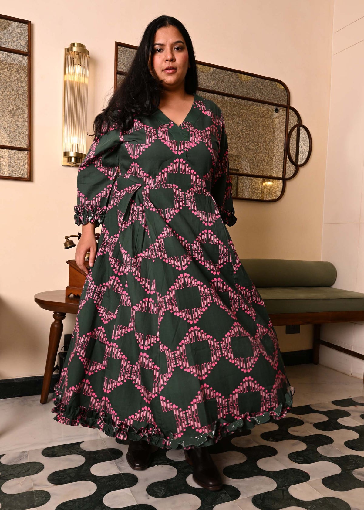 Party Lydia Dress in 'Dashing Diamond on Green'