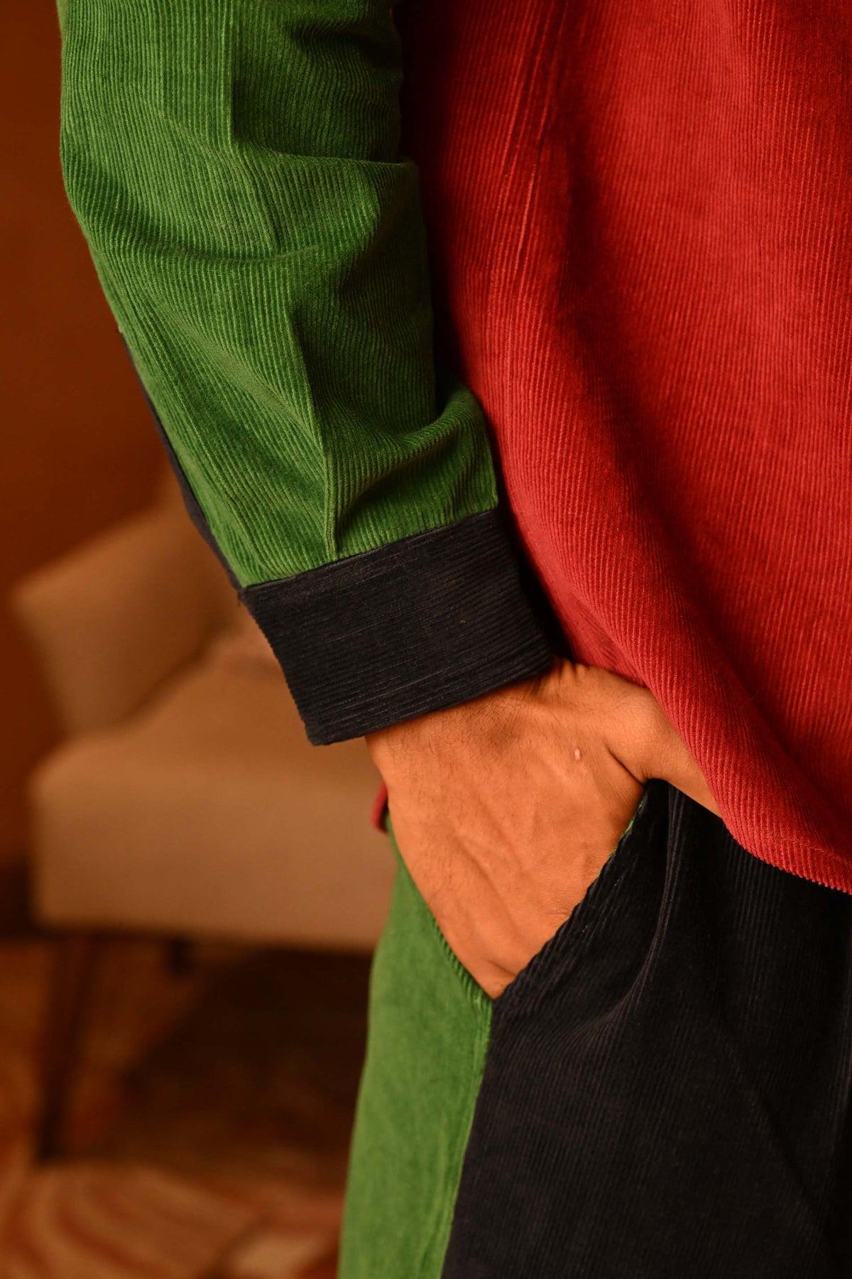 Unisex Patchwork Cord Shirt
