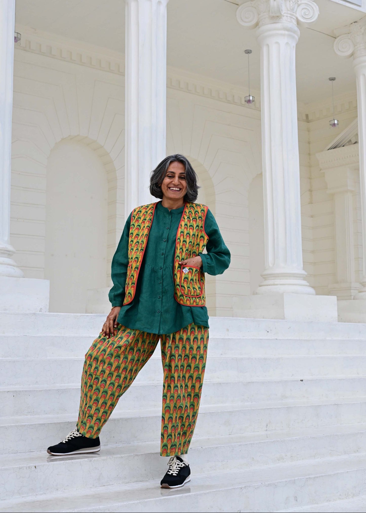 Quilted Reversible Waistcoat in 'Peacock Fan' & 'Rust'