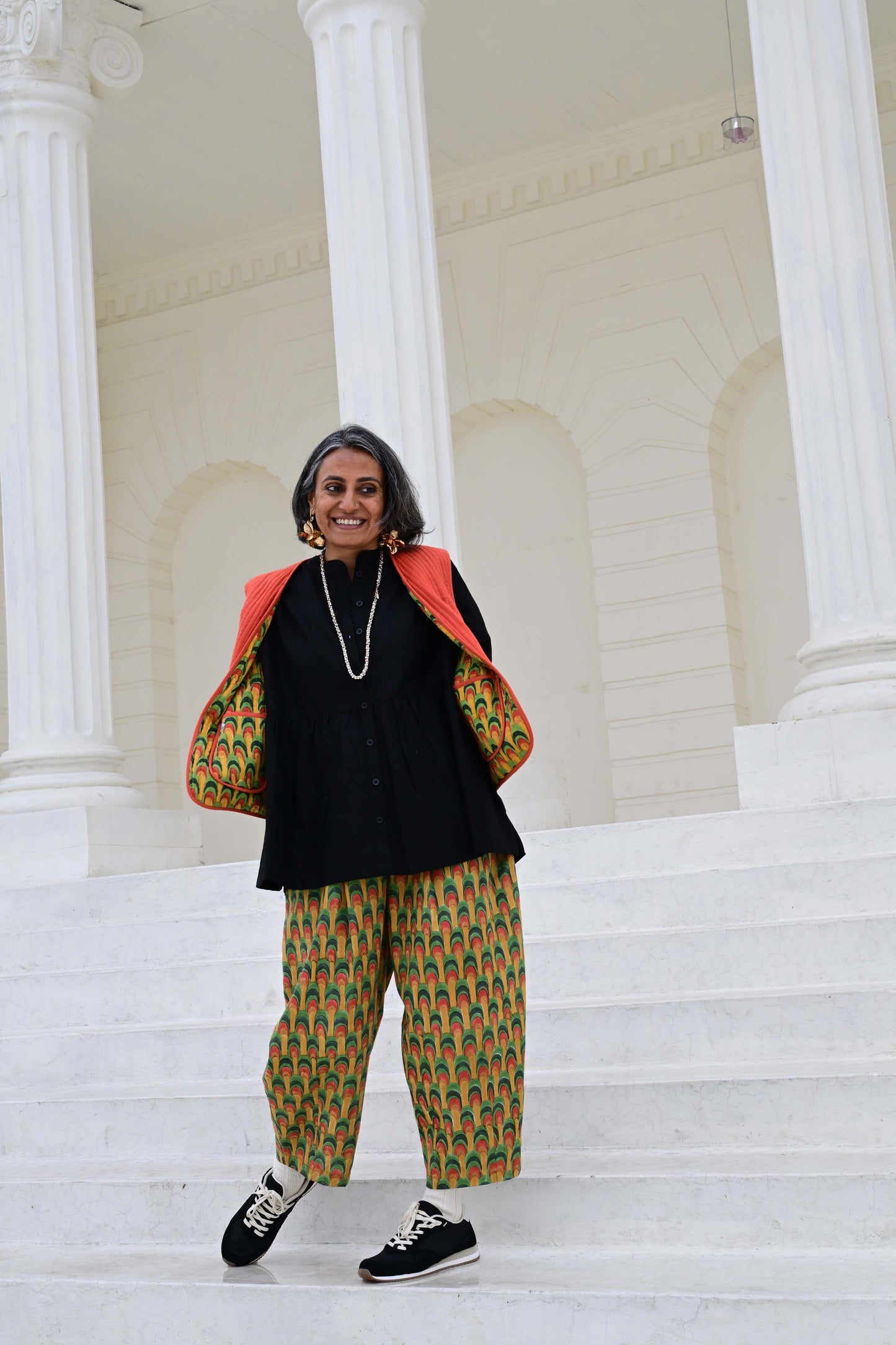 Quilted Reversible Waistcoat in 'Peacock Fan' & 'Rust'