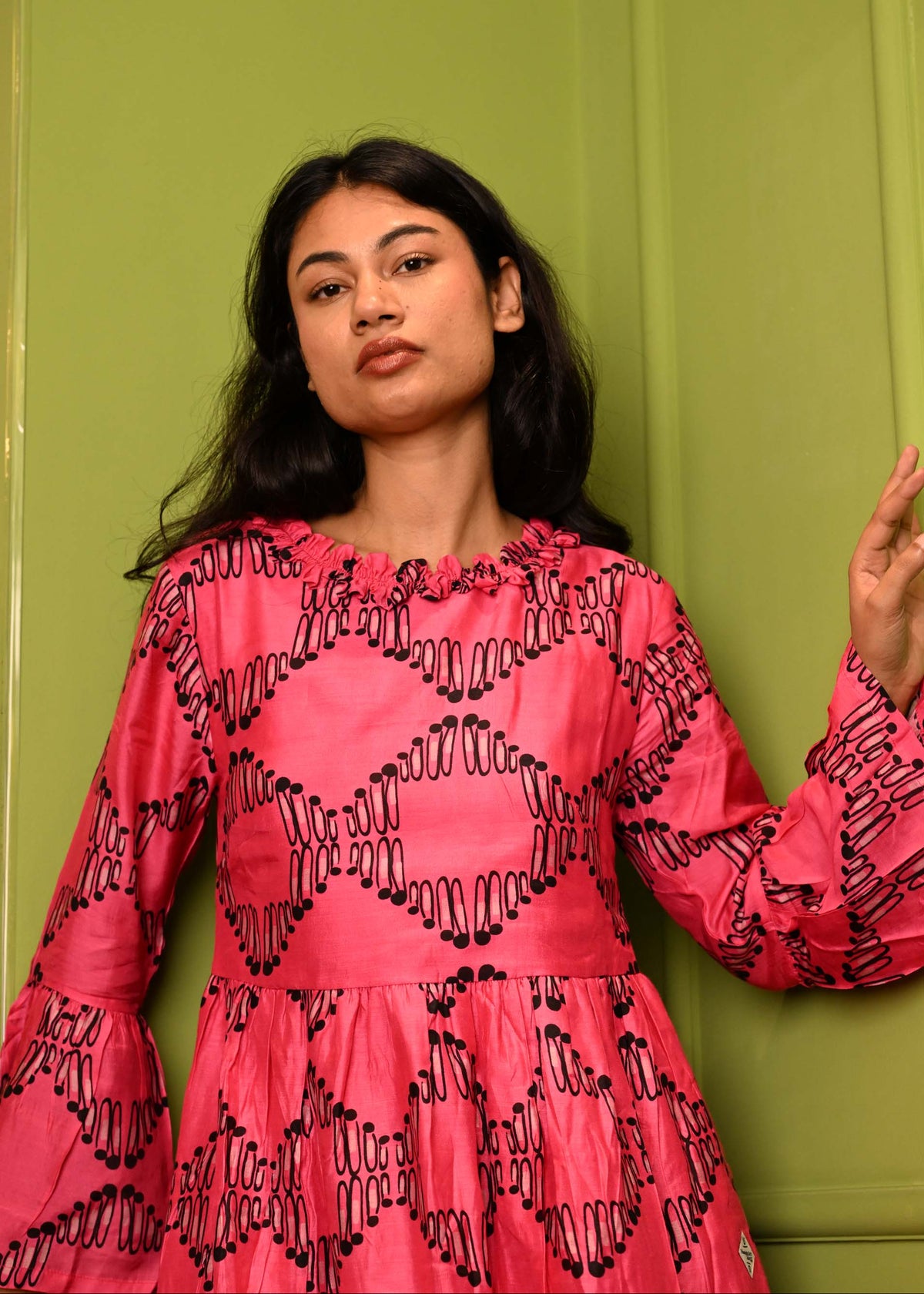 Party Frill Dress in 'Dashing Diamond on Pink'