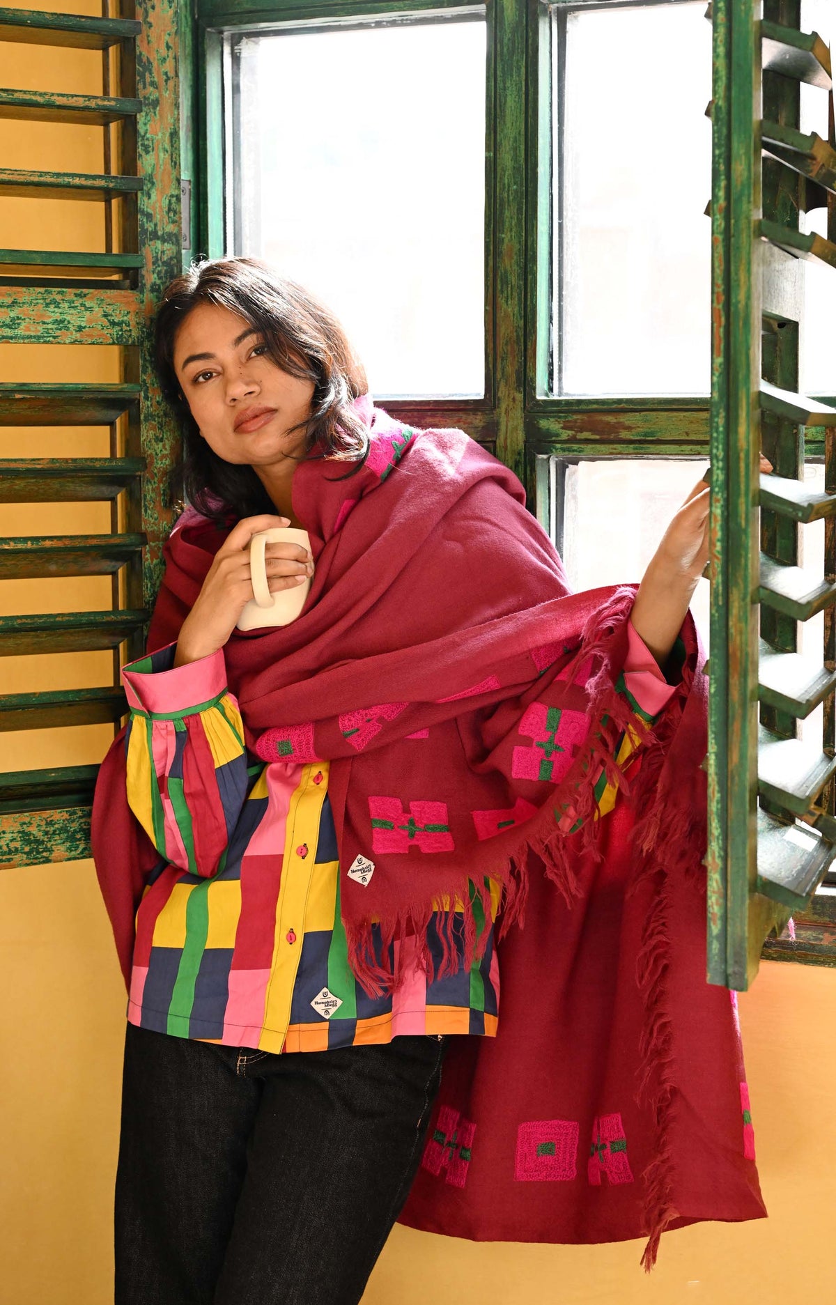 Wool Shawl in 'Plum Check'