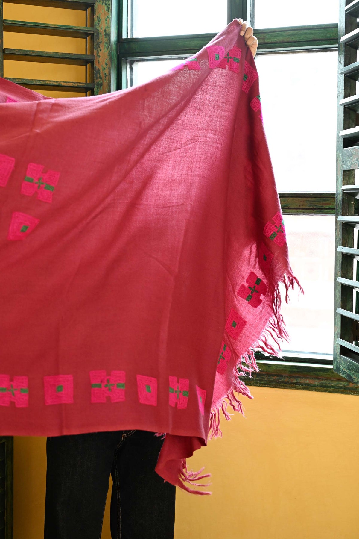 Wool Shawl in 'Plum Check'
