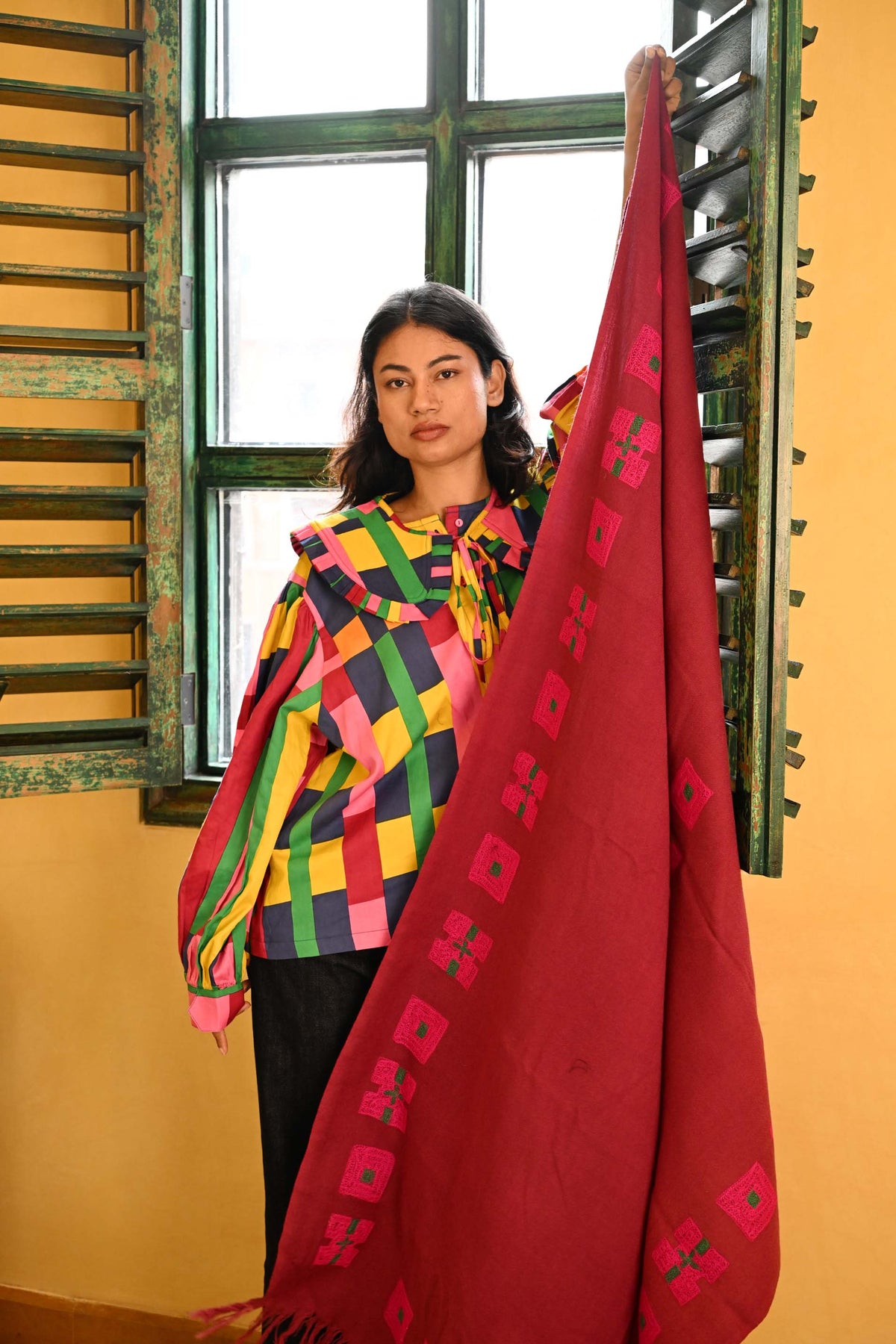 Wool Shawl in 'Plum Check'
