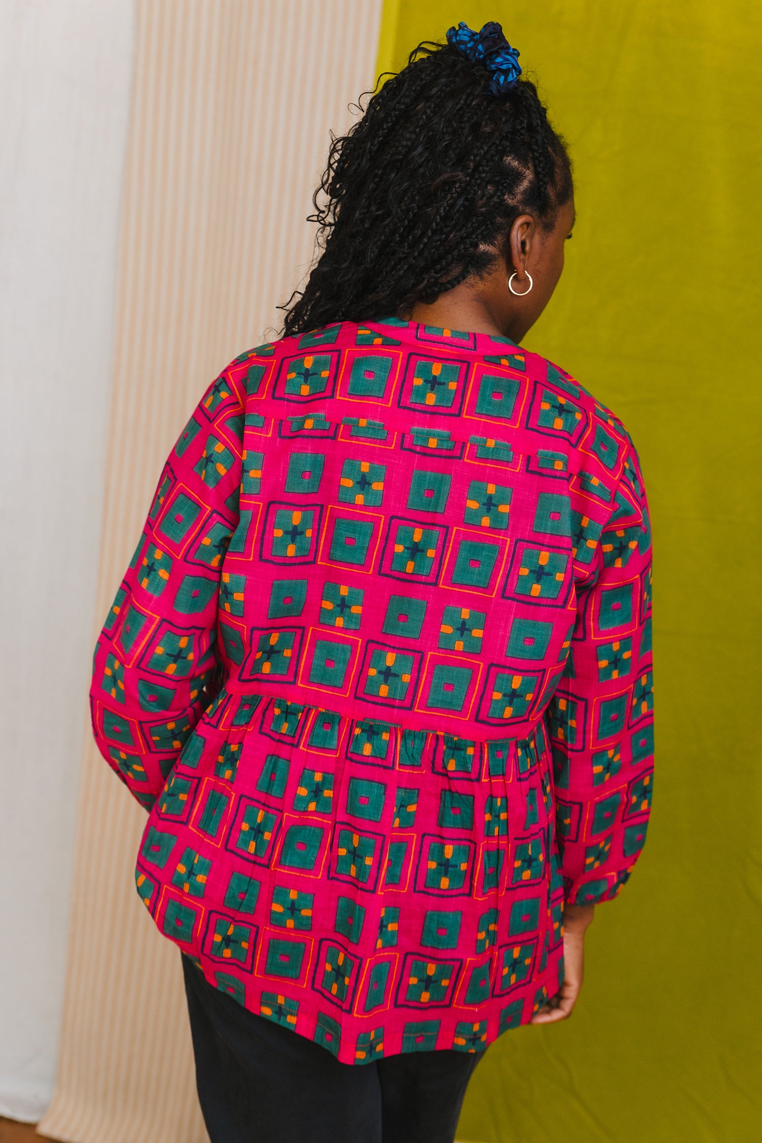 Cotton peplum blouse, pyjama top, daytime and night time, button front, indian collar sustainable fashion made in India