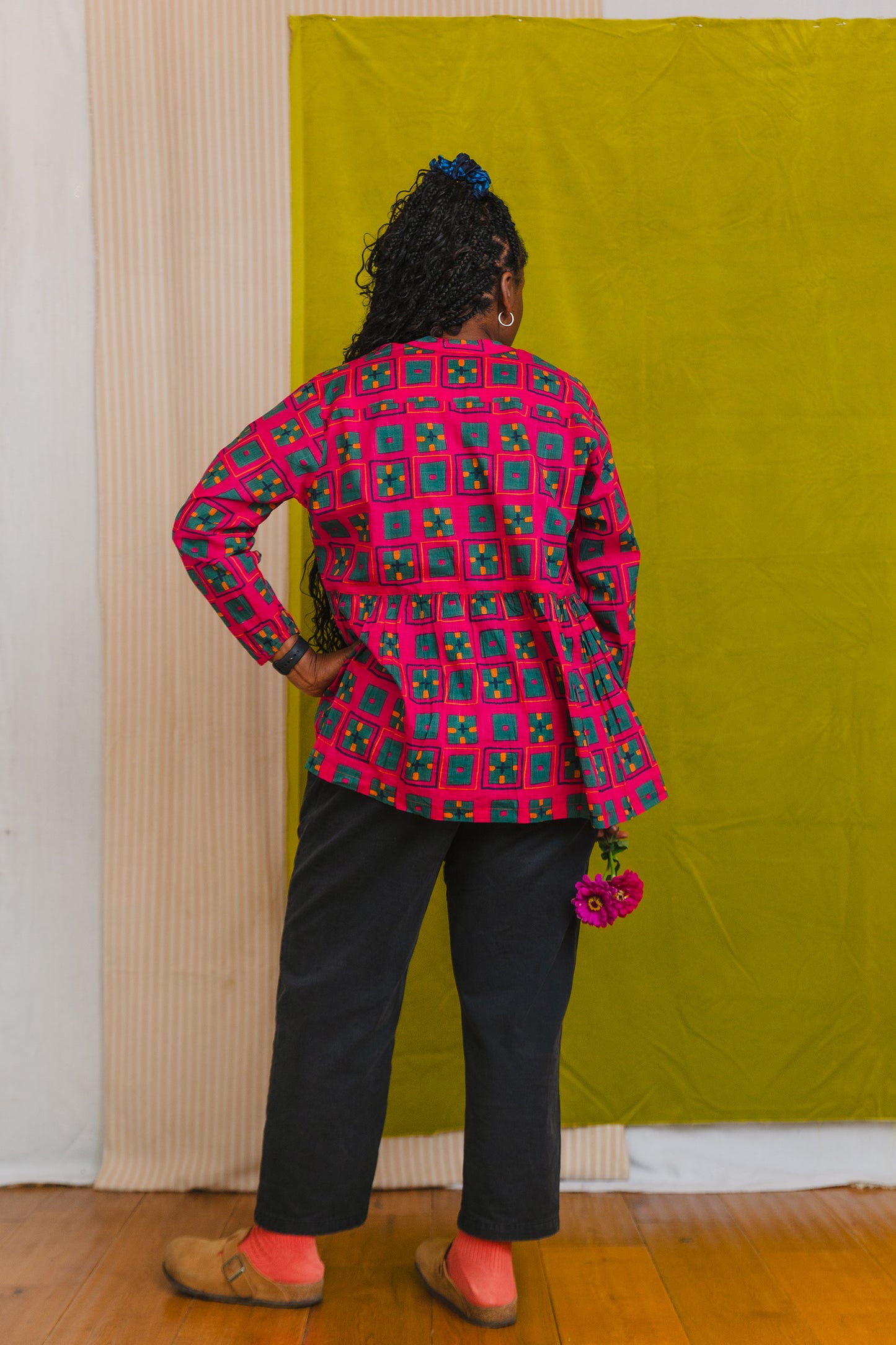 Cotton peplum blouse, pyjama top, daytime and night time, button front, indian collar sustainable fashion made in India