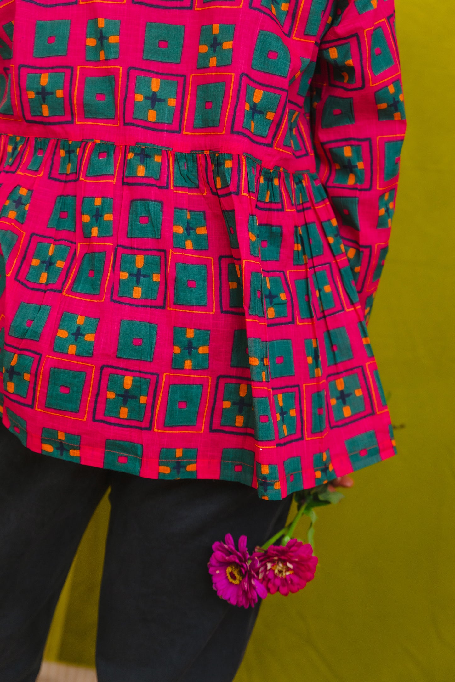 Cotton peplum blouse, pyjama top, daytime and night time, button front, indian collar sustainable fashion made in india