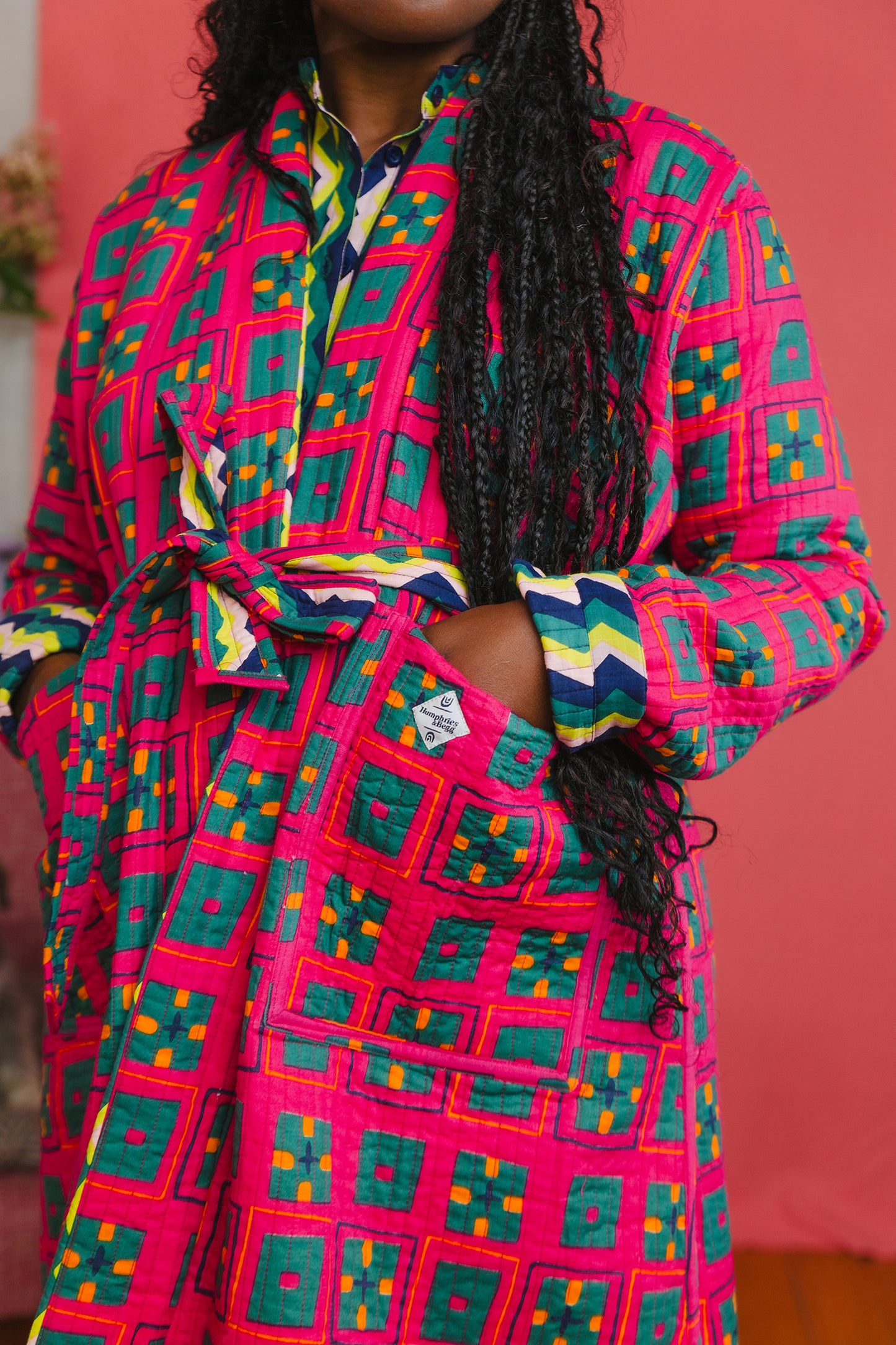 Quilted Housecoat in 'Distant Dream' & 'Splash of Orange'