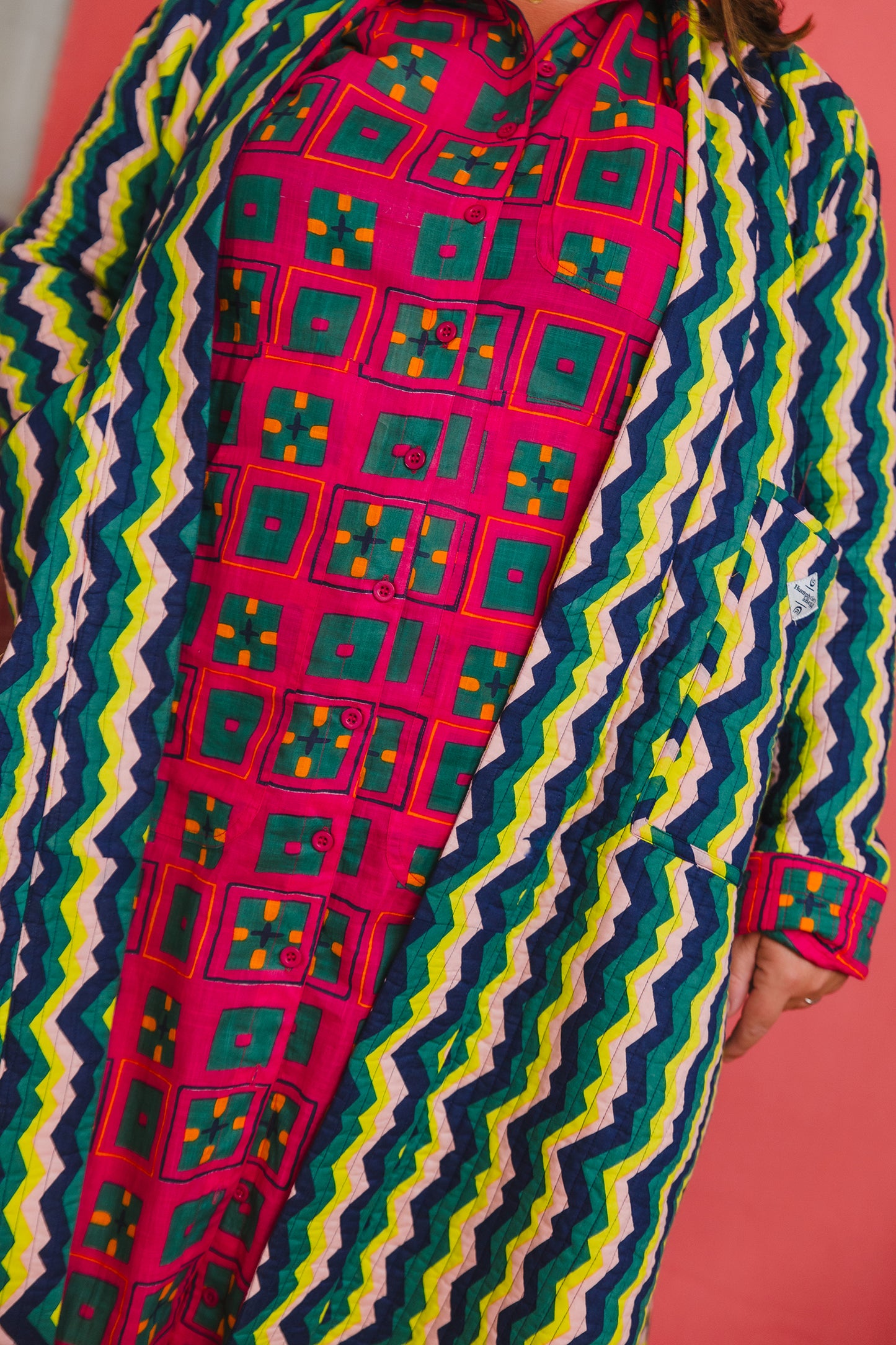 Quilted Housecoat in 'Distant Dream' & 'Splash of Orange'