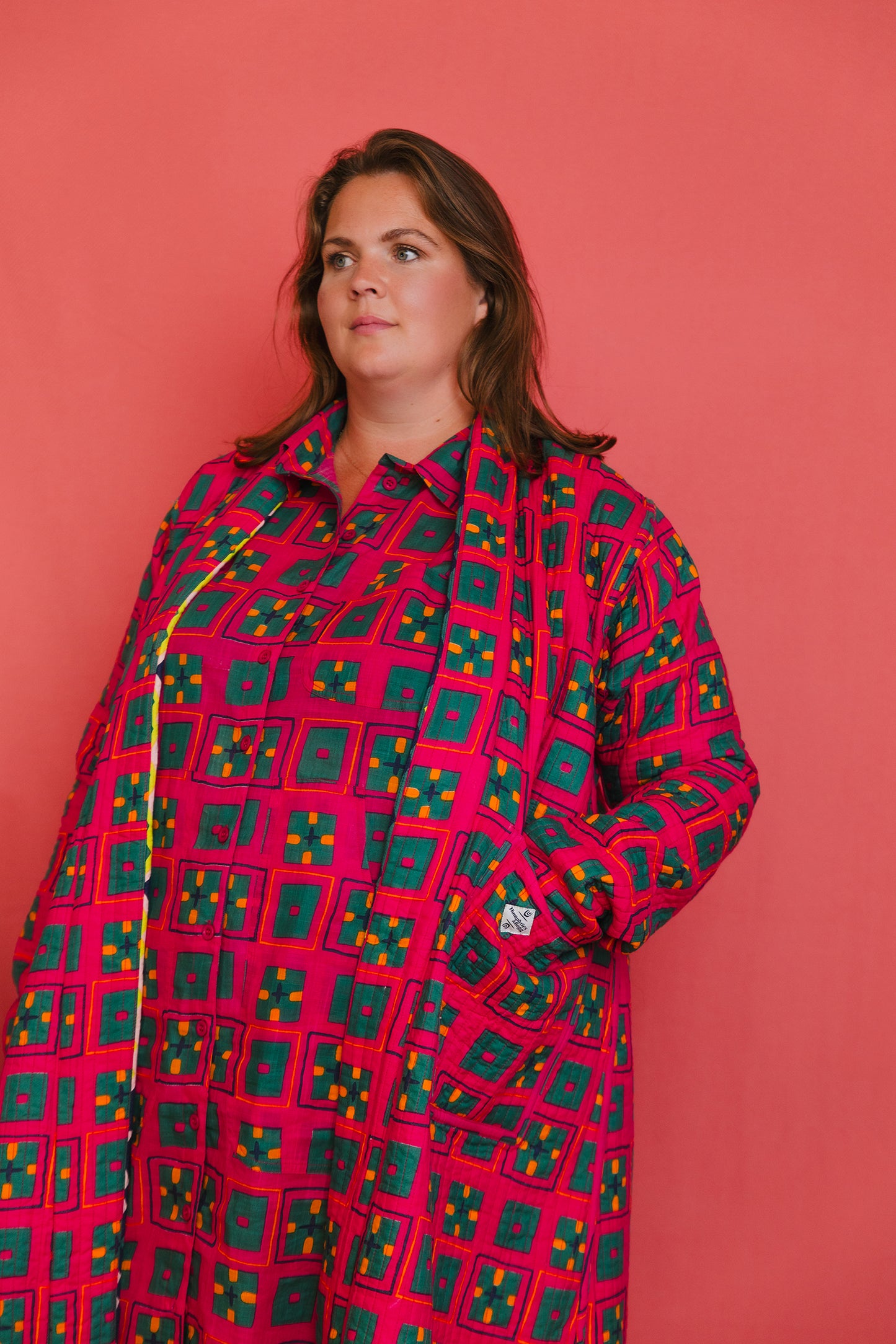 Quilted Housecoat in 'Distant Dream' & 'Splash of Orange'