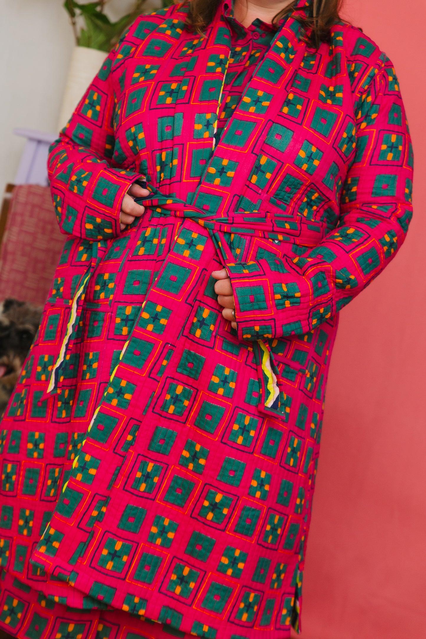 Quilted Housecoat in 'Distant Dream' & 'Splash of Orange'