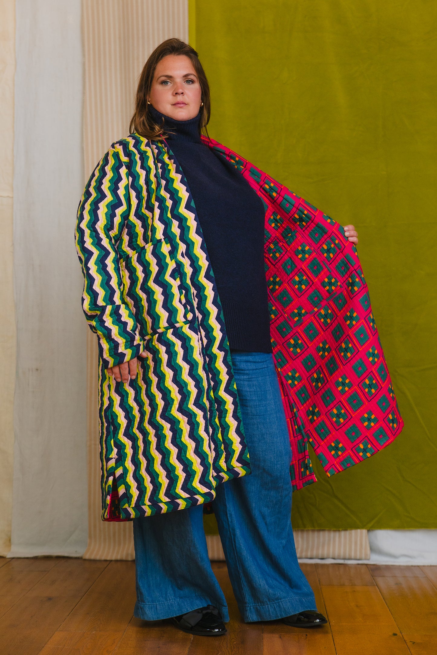 Quilted Housecoat in 'Distant Dream' & 'Splash of Orange'