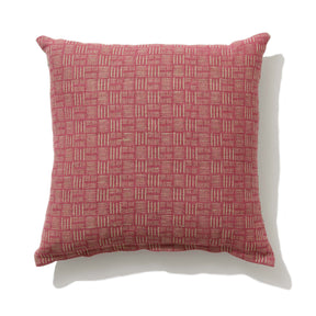 Large raspberry hash and aquamarine cabaret stripe linen cushion 60 x 60cm