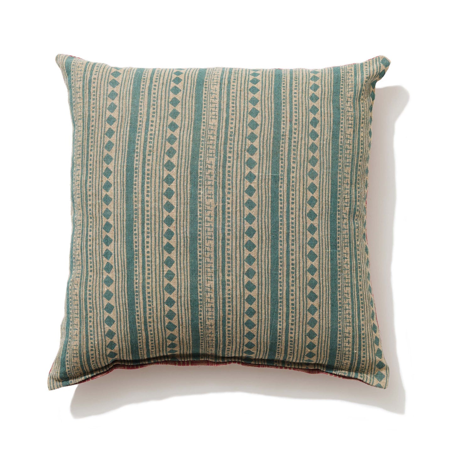'Raspberry Hash' & 'Aquamarine Cabaret Stripe' Linen Cushion 60cm x 60cm