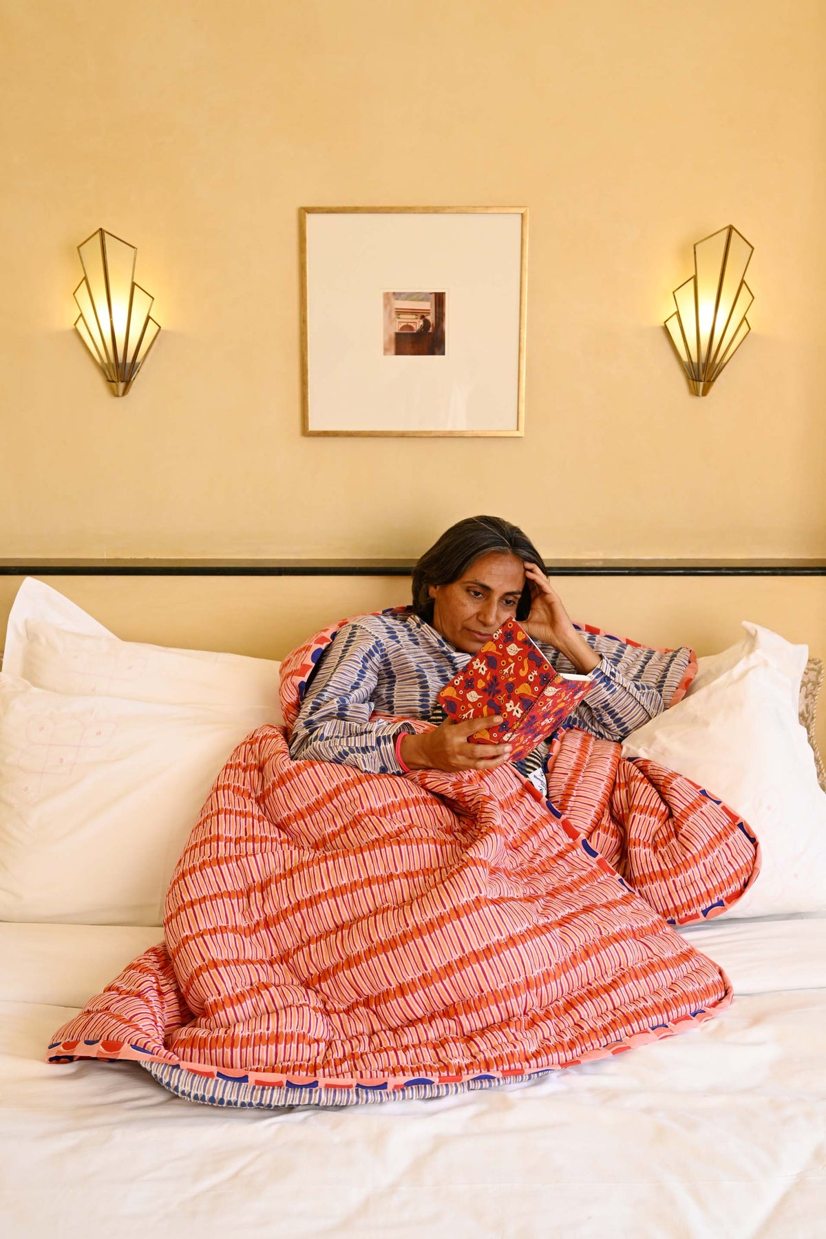 Bed Quilt in 'Crimson Tulip & Powder Tulip'