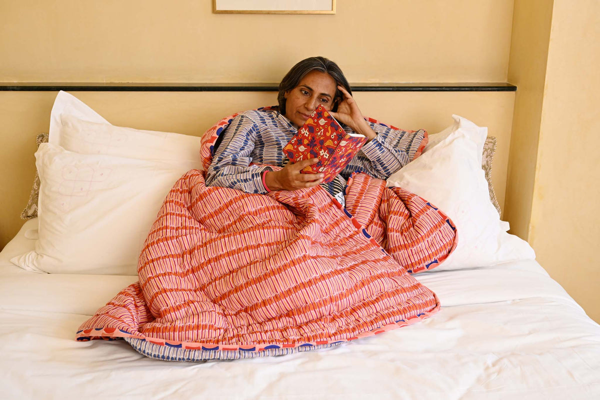 Bed Quilt in 'Crimson Tulip & Powder Tulip'
