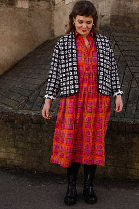 Short Quilted Reversible Jacket in 'Chess Set'