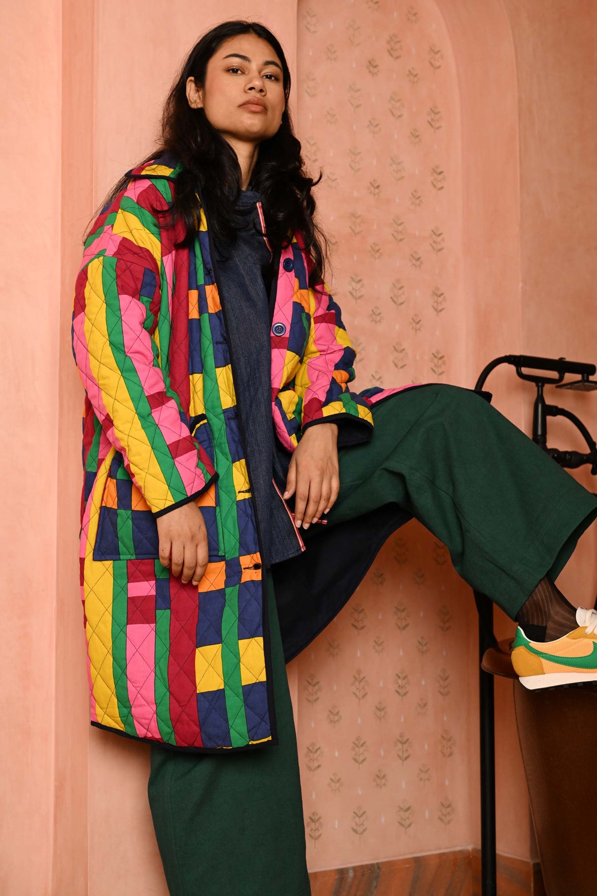 Quilted Overcoat in 'Sweet Shop'