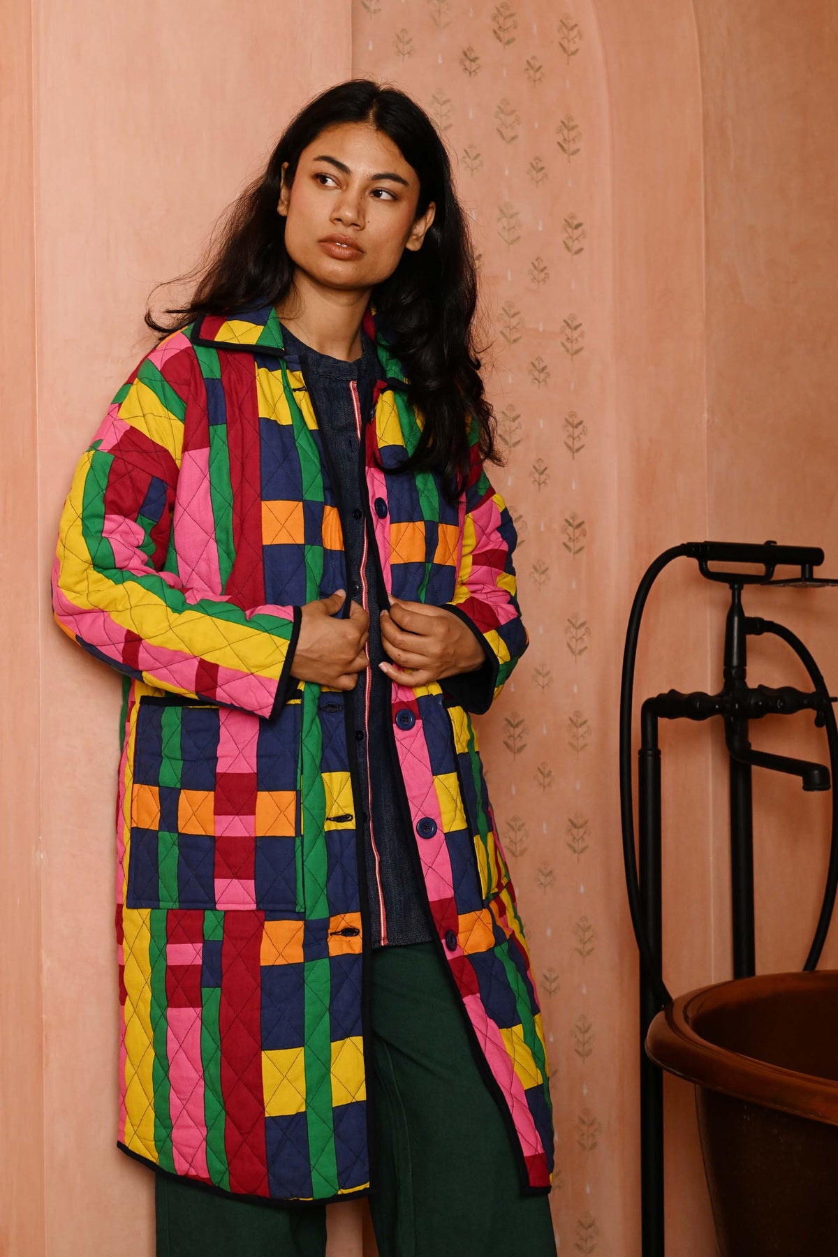 Quilted Overcoat in 'Sweet Shop'