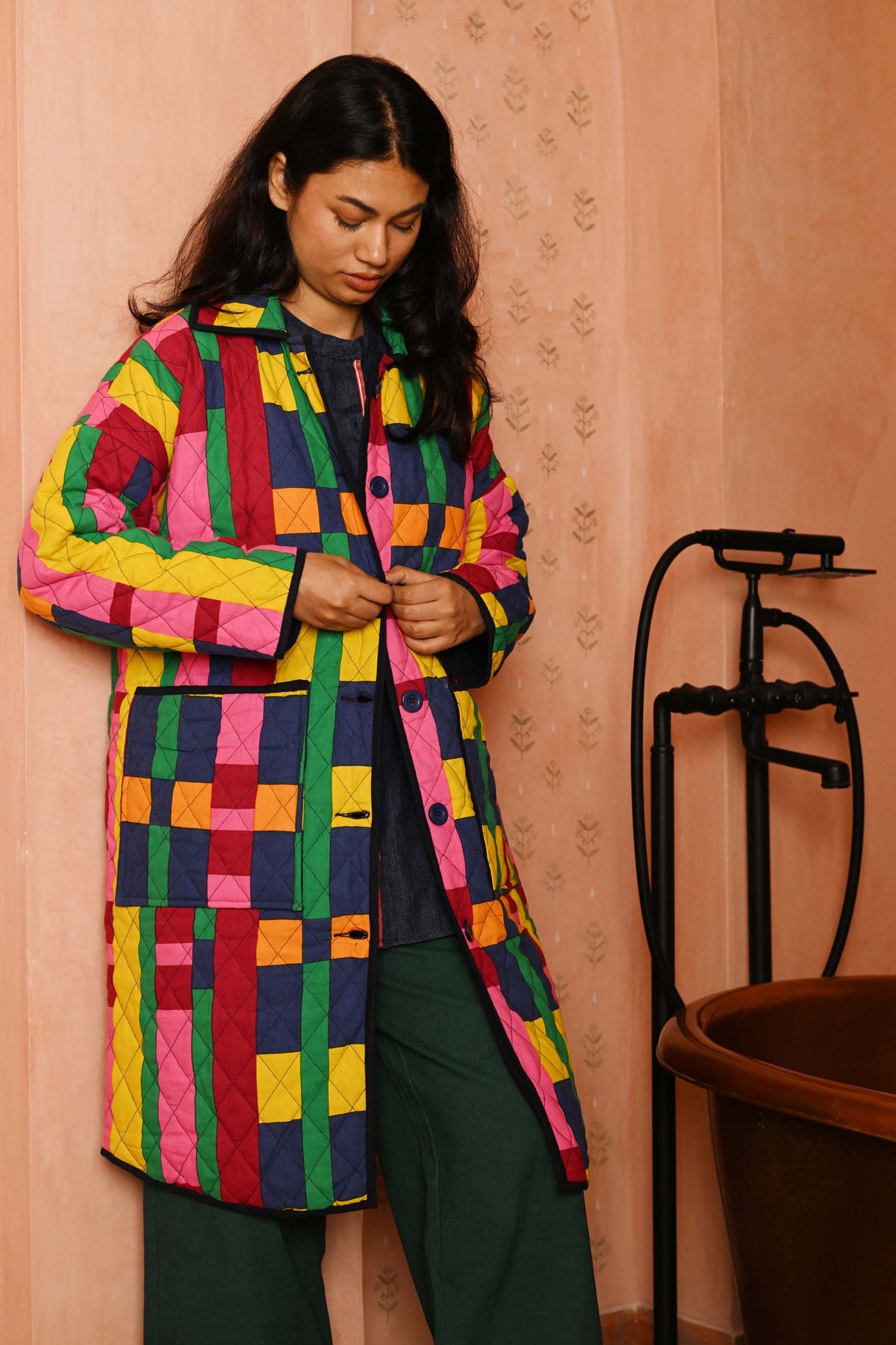 Quilted Overcoat in 'Sweet Shop'