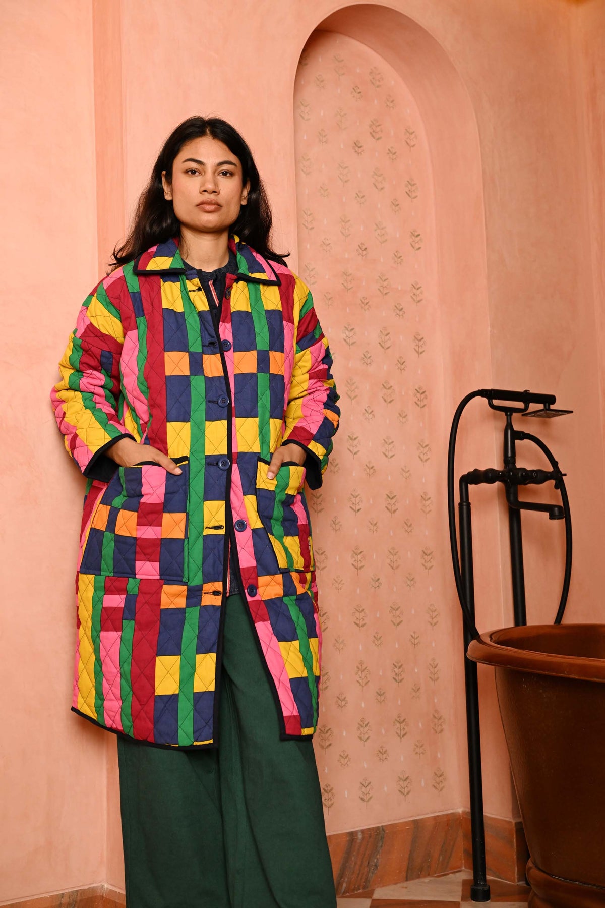 Quilted Overcoat in 'Sweet Shop'