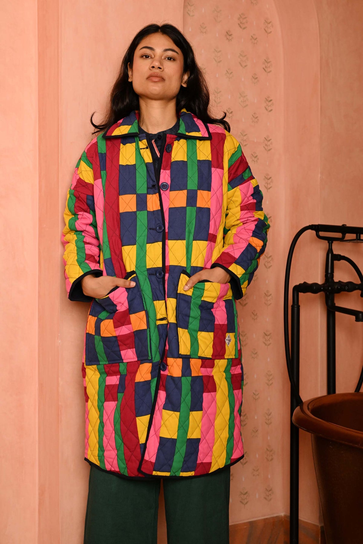 Quilted Overcoat in 'Sweet Shop'